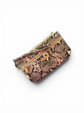 Snake-Print Wristlet Clutch in Blush Pink with Gold Hardware